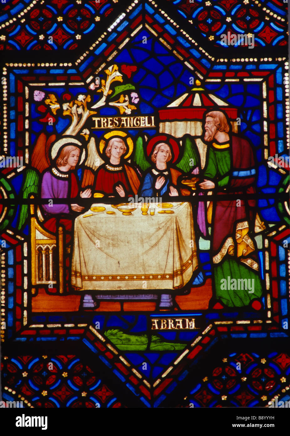 Abramo divertente tre angeli dalla Cattedrale di Lincoln del XIX secolo Foto Stock