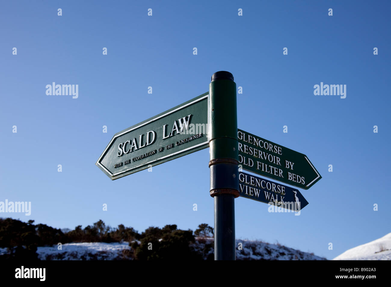 Segni di direzione fingerposts, Pentland Hills, Midlothian, Scotland, Regno Unito, Europa Foto Stock