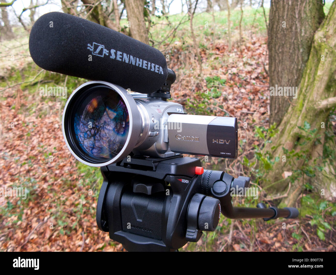 Telecamera full-frame con monitor esterno, microfono e macchina fotografica  portatile per la produzione di film Foto stock - Alamy