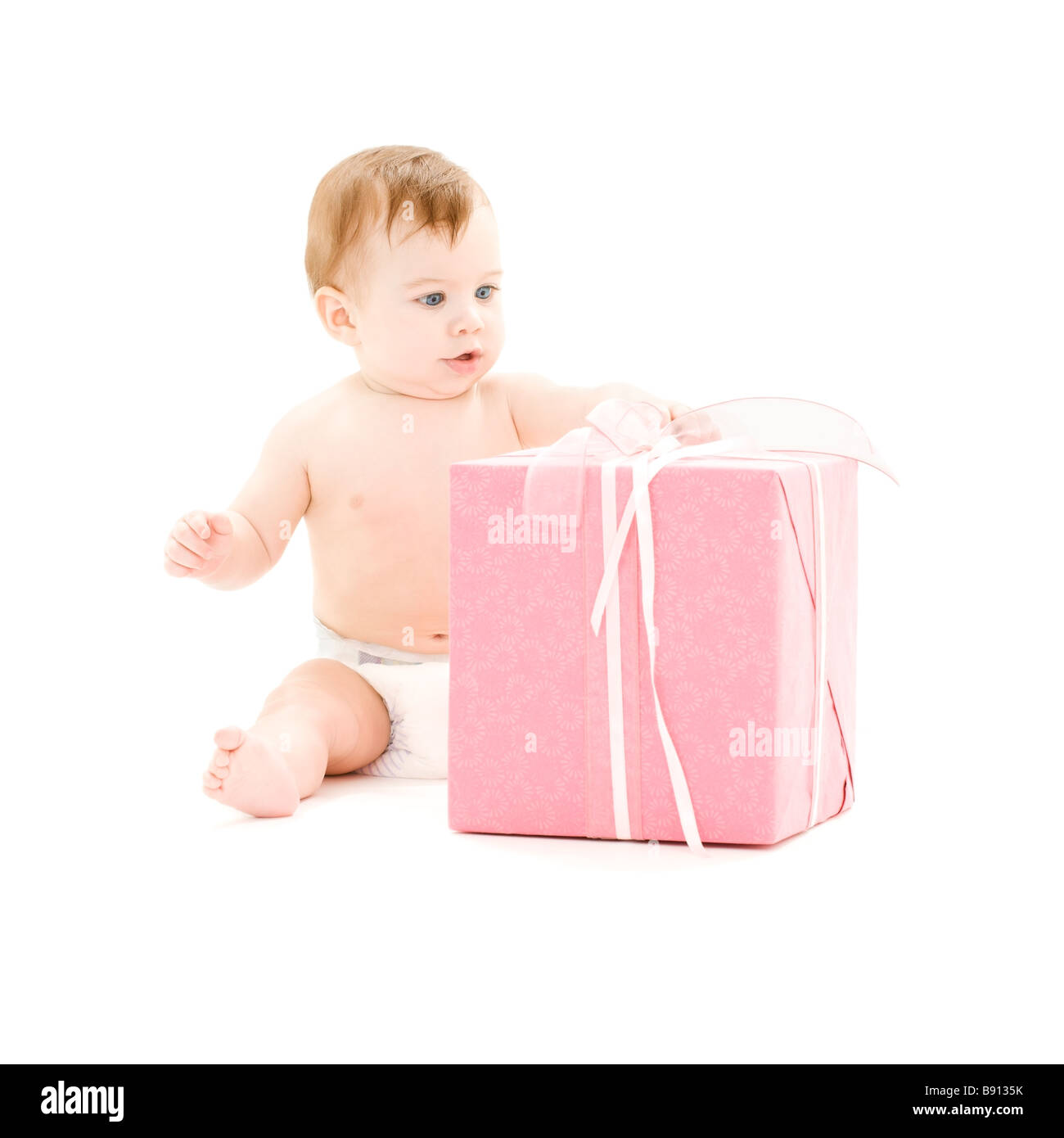 Immagine del bambino con grande confezione regalo Foto Stock