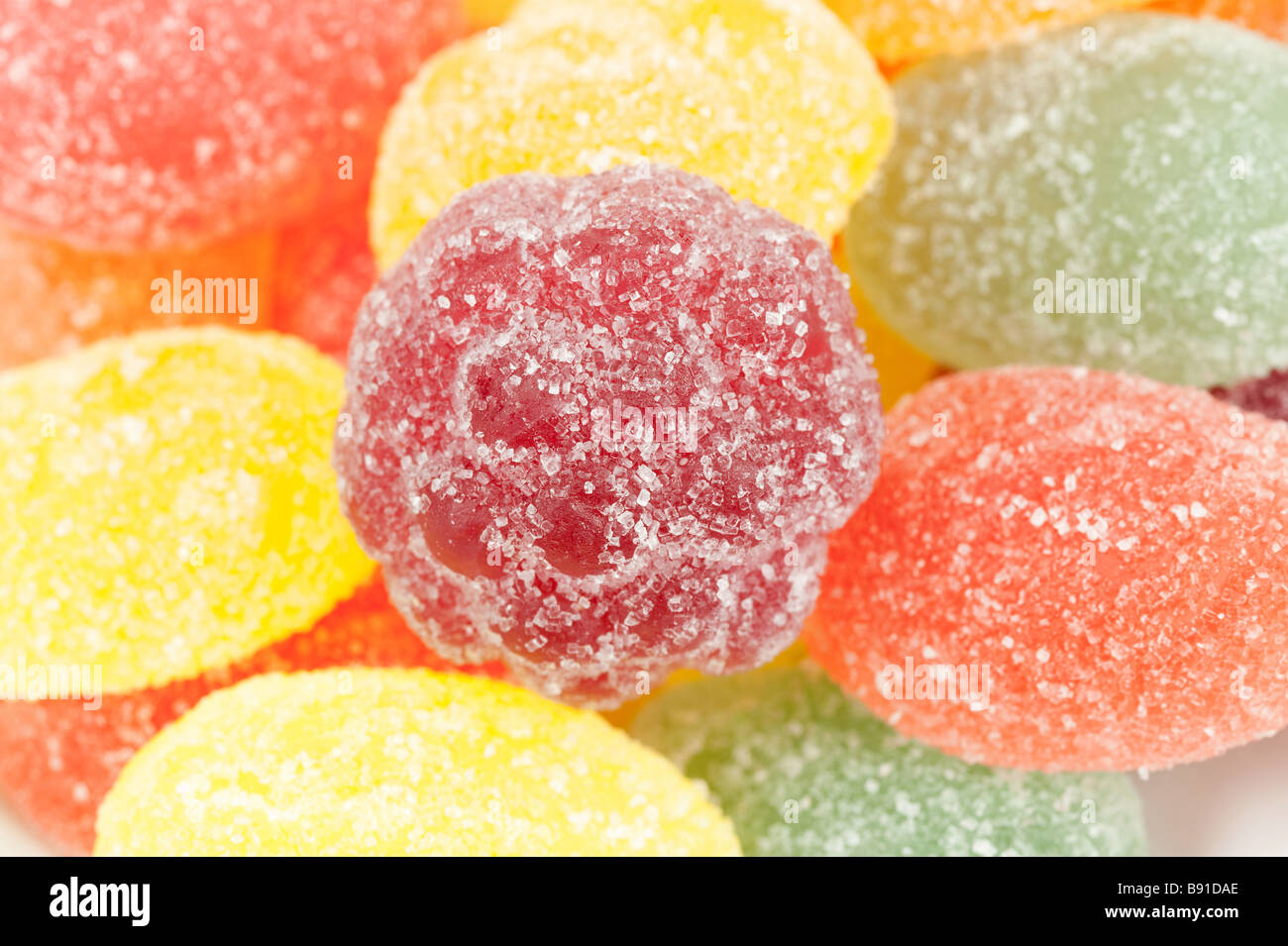 Close up di caramella di frutta in molti colori Foto Stock