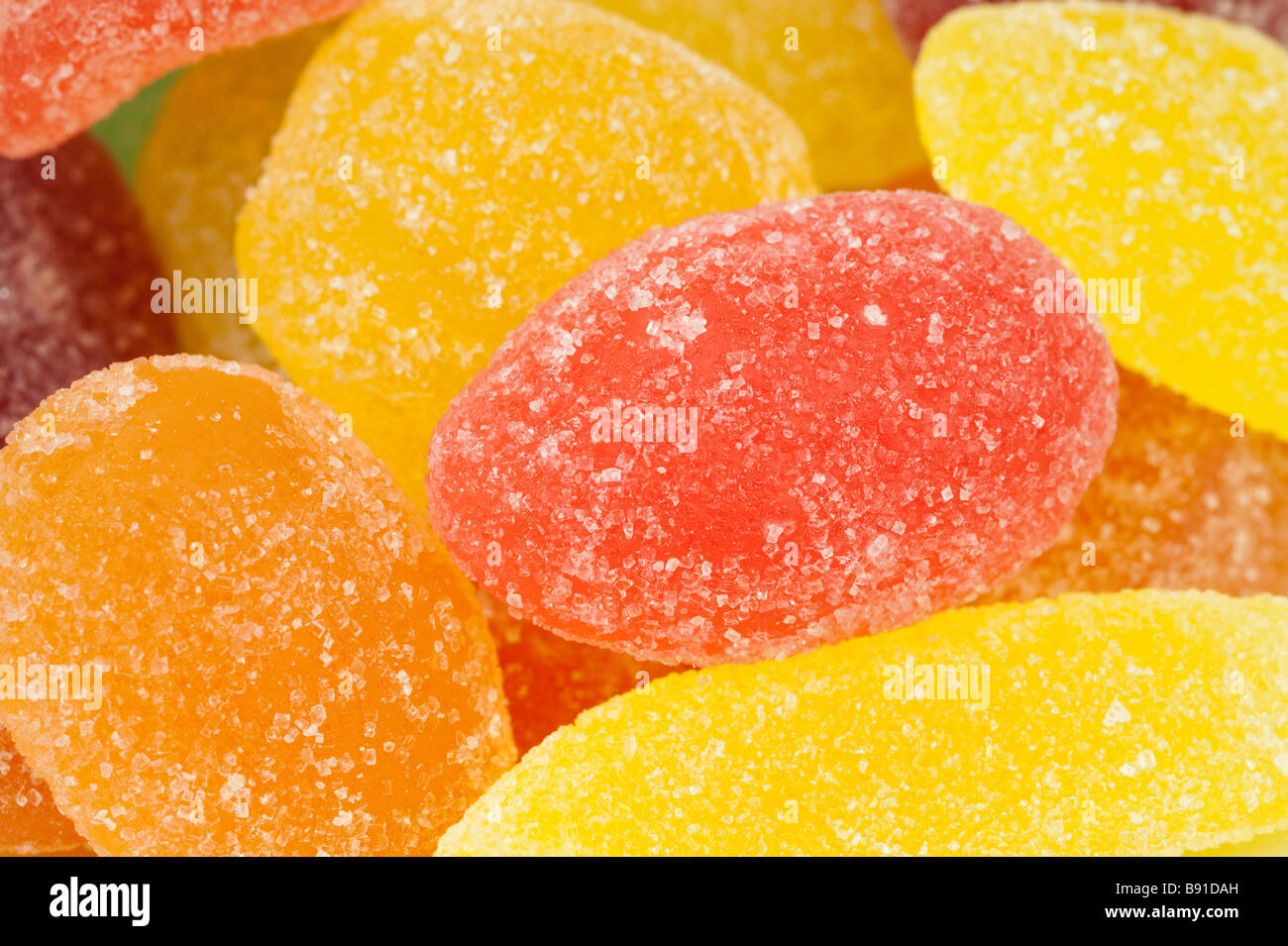 Close up di caramella di frutta in molti colori Foto Stock