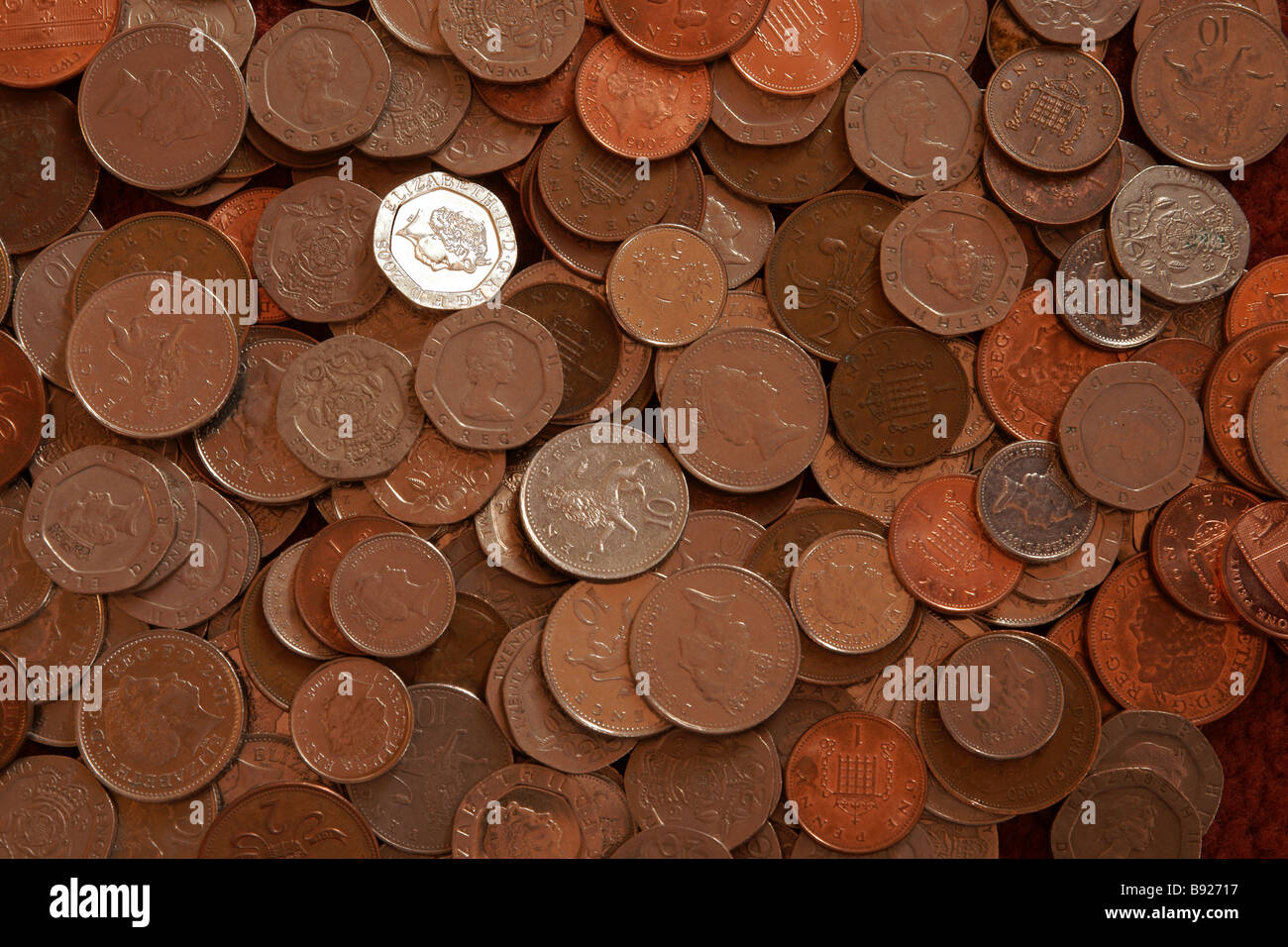 Un mucchio di monete Britanniche Foto Stock