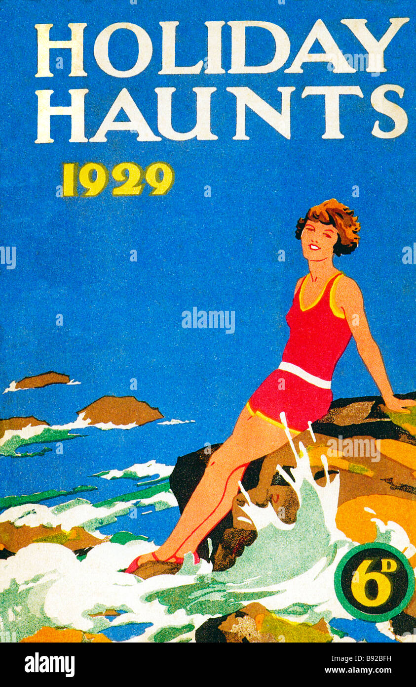 Holiday tormenta 1929 la copertina della brochure prodotta dalla Great Western Railway per mostrare la località è servita Foto Stock