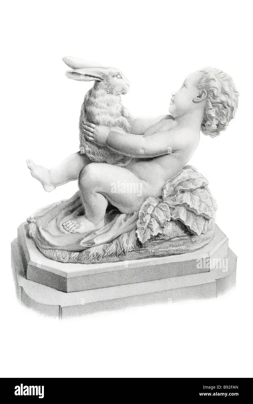 Innocenza sportive G Burnard Chubby boy hercules coniglio infantile umorismo marmo scultura illustrazione luce di sagomatura pietra scultura in pietra Foto Stock