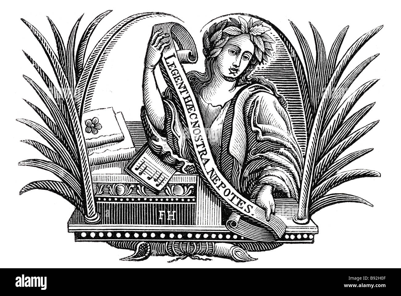 Foglie di palmo uomo abito periodo banner scrittura libri di musica lasciare Samuele corona Croxall (morto nel 1752), poeta e editor letteraria. Foto Stock