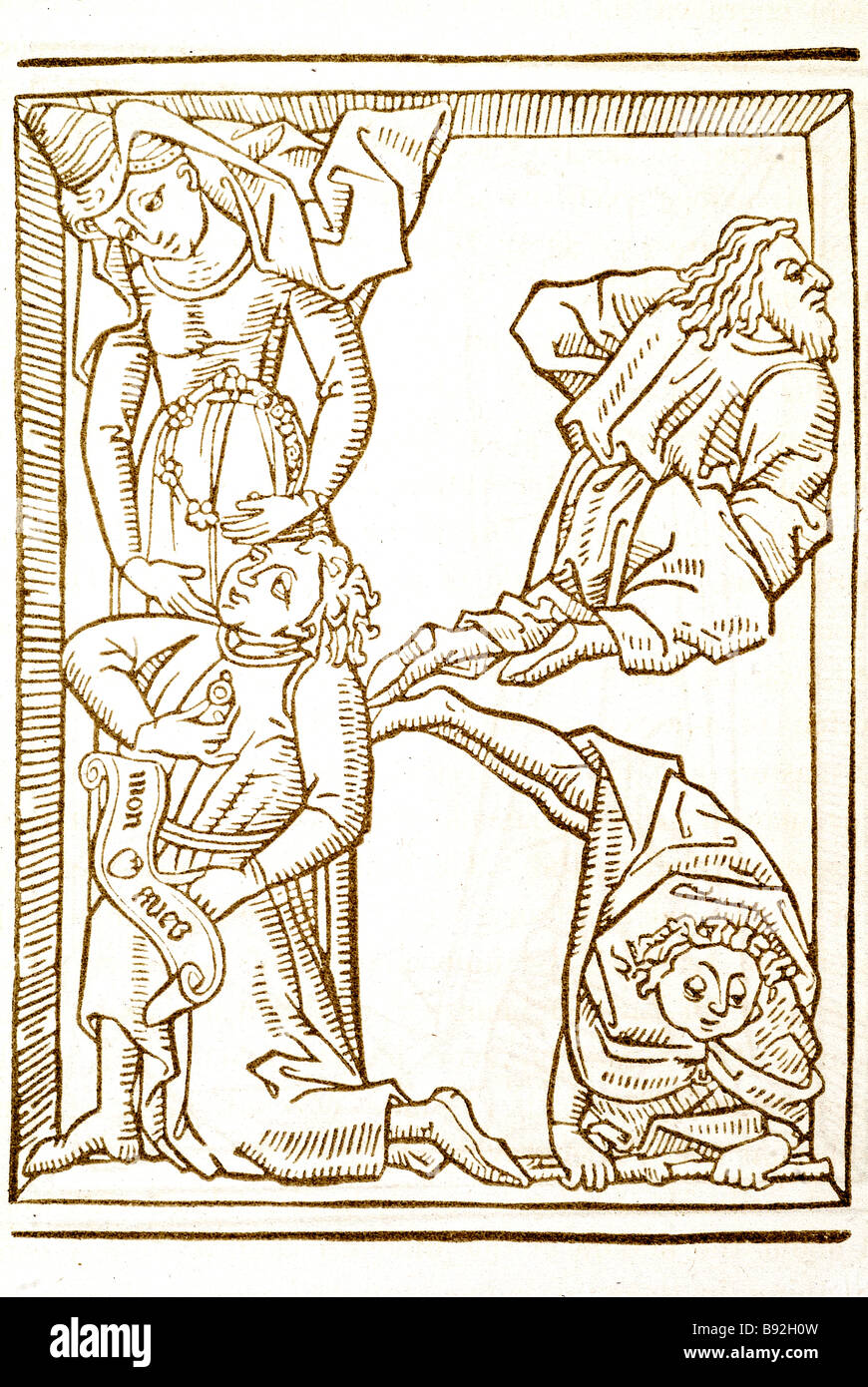 Tagli di pergamena alpphabet lettere scritte persone manoscritto periodo costume abito anello scatola di tabacco da fiuto scorrere mon ame lettera K Foto Stock