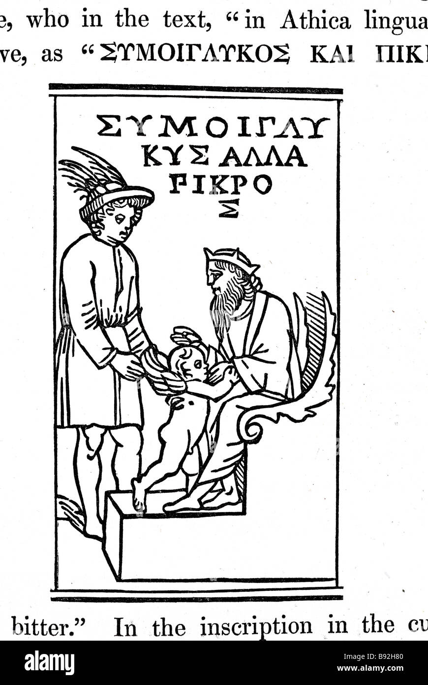 Trono dio zues angel uomo pegasus di sculture in legno di periodo di blocco abito piastre di scrittura disegno della piastra design stampa Foto Stock