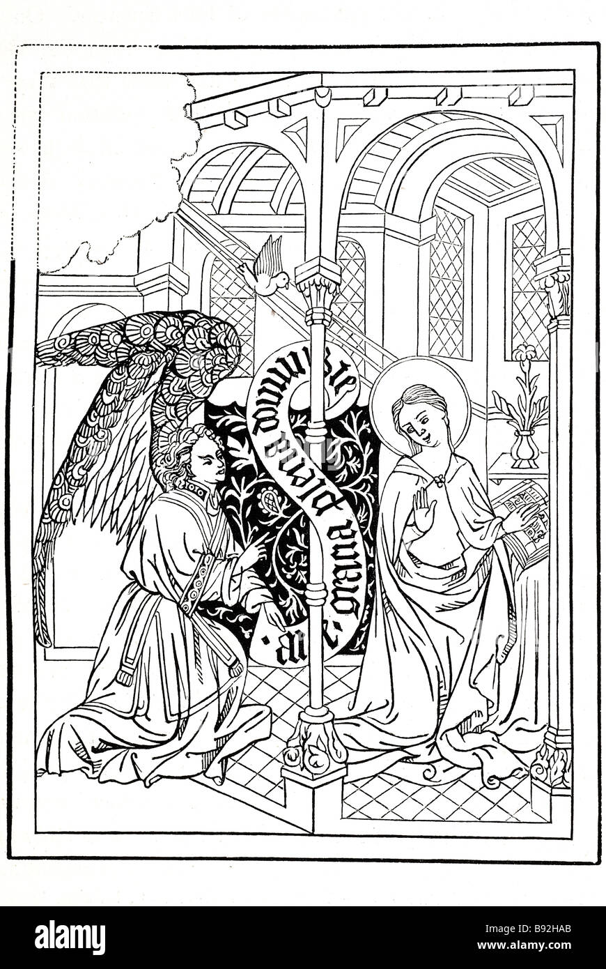 Ngel santo ali tower building mesanine balcone la religione di sculture in legno di periodo di blocco dress scrittura piastra le piastre di stampa disegno de Foto Stock