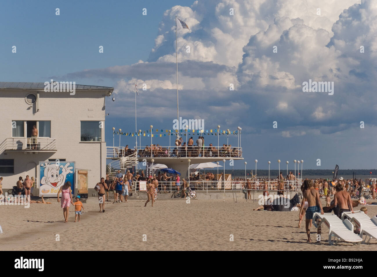 Balcone a fungo, Spiaggia di Pärnu, Estonia, Europa Foto Stock