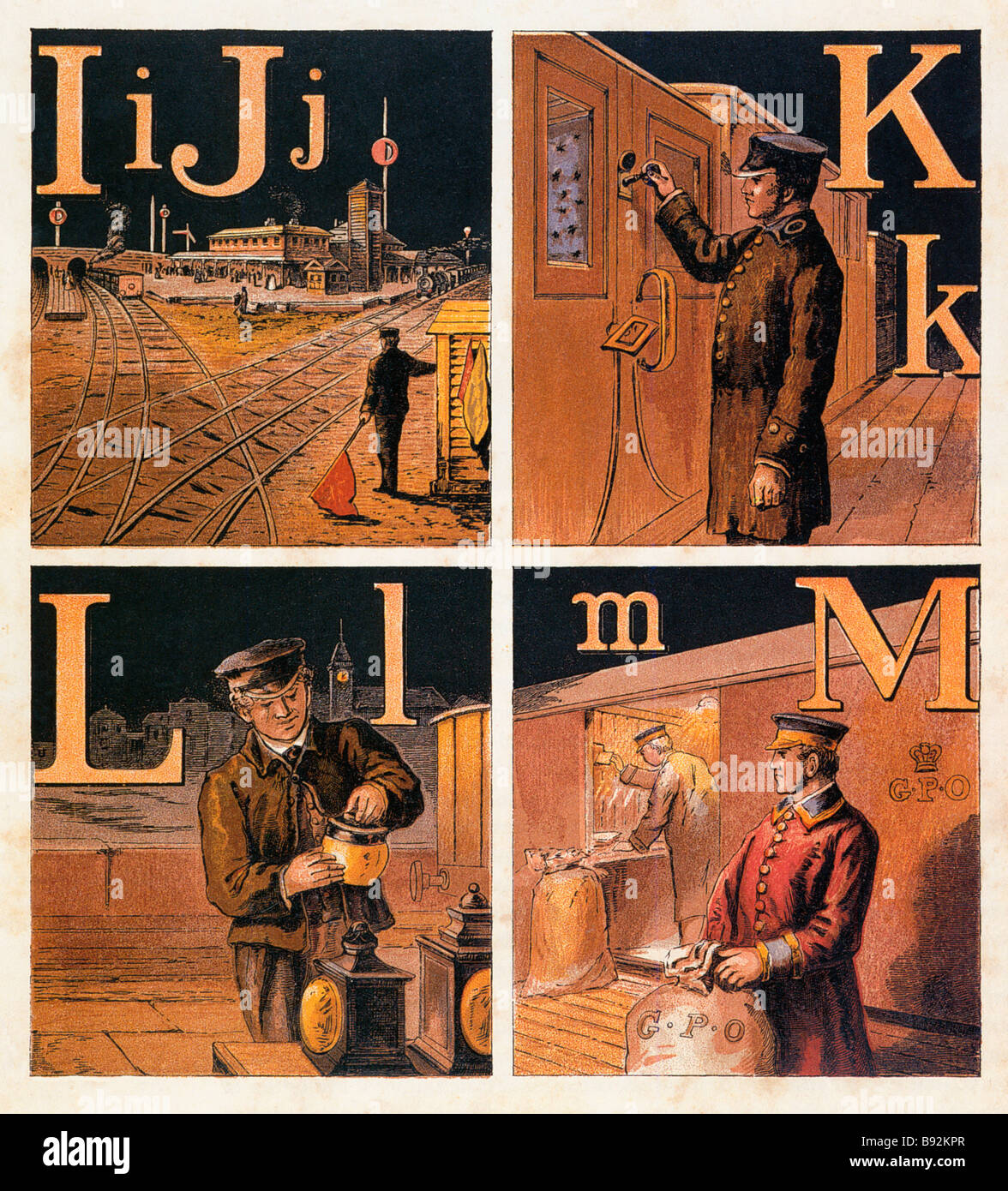 Warnes Railway ABC 1865 bambini Alphabet Book che illustra i lavoratori sul vittoriano sistema ferroviario Foto Stock