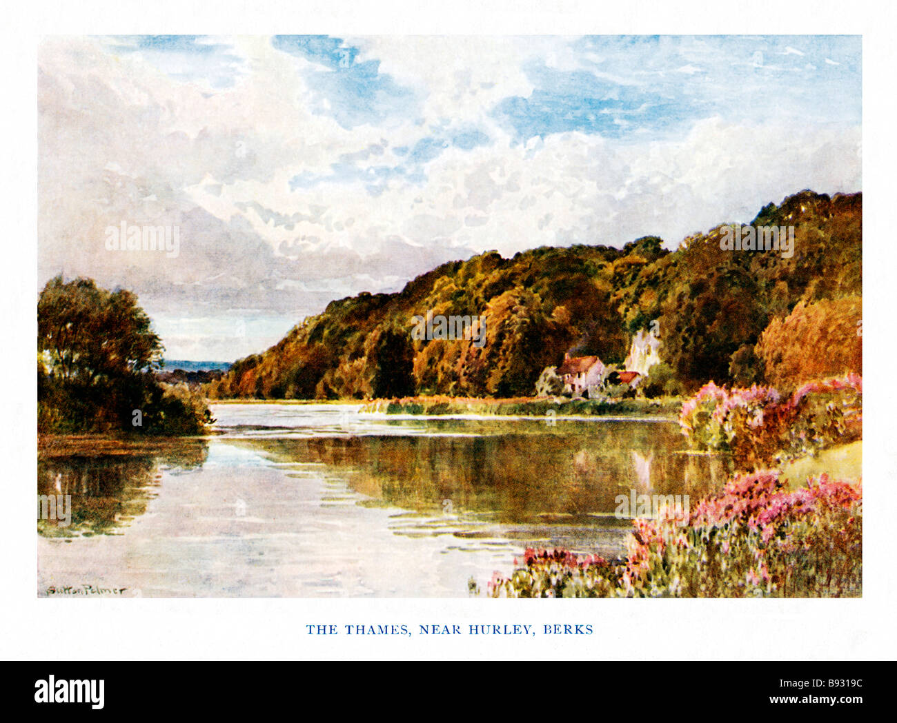 Il fiume Tamigi vicino a Hurley Berkshire 1920 acquerello di Sutton Palmer di un Tamigi spot di bellezza Foto Stock