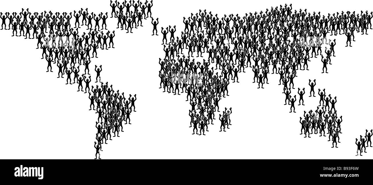 Mappa mondo costituito da un sacco di persone stilizzate concept Foto Stock