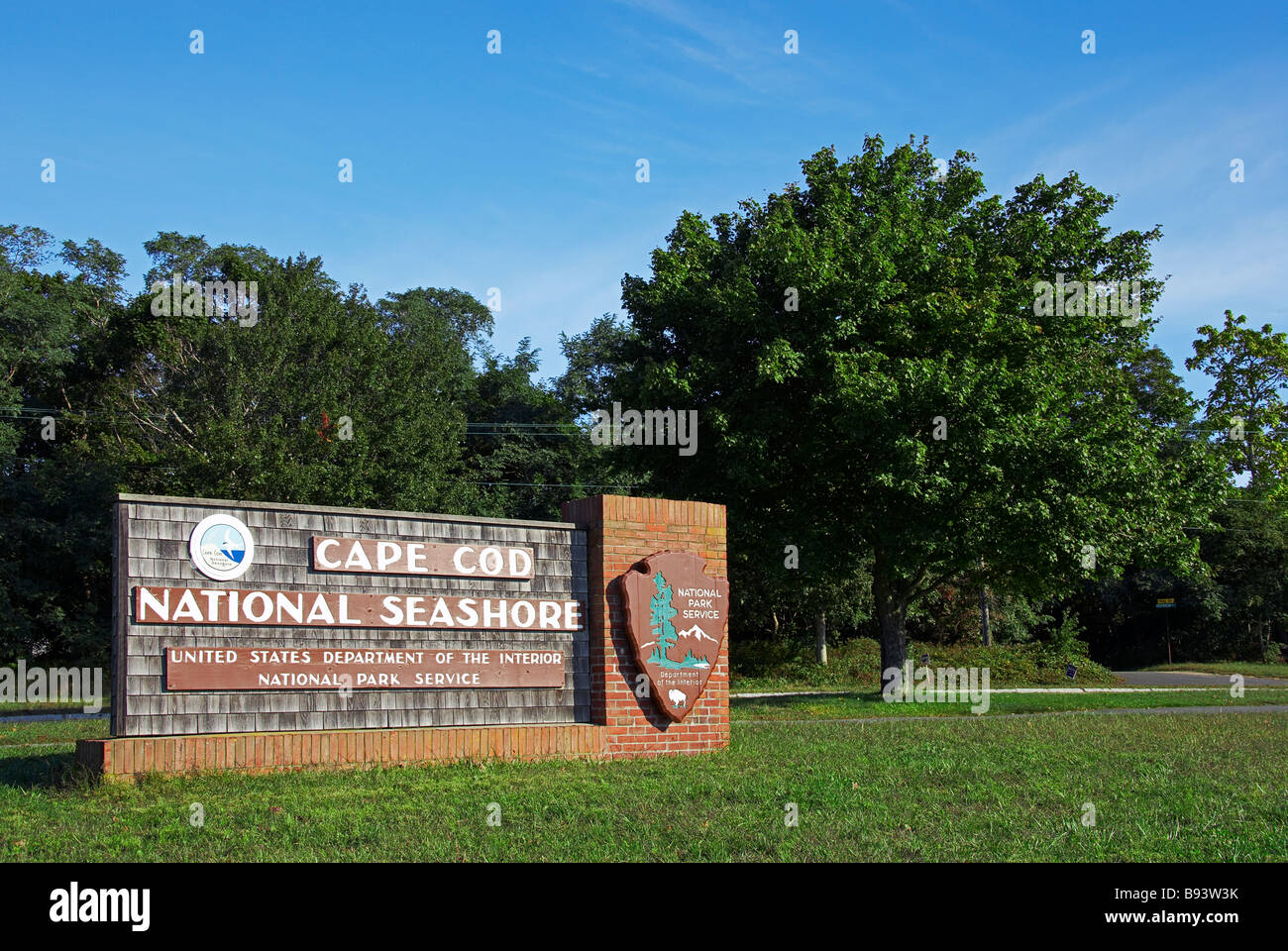 Cartello all'ingresso del Salt Pond Visitor Center, National Park Service, Cape Cod National Seashore, Eastham, Cape Cod, Massachusetts, USA Foto Stock