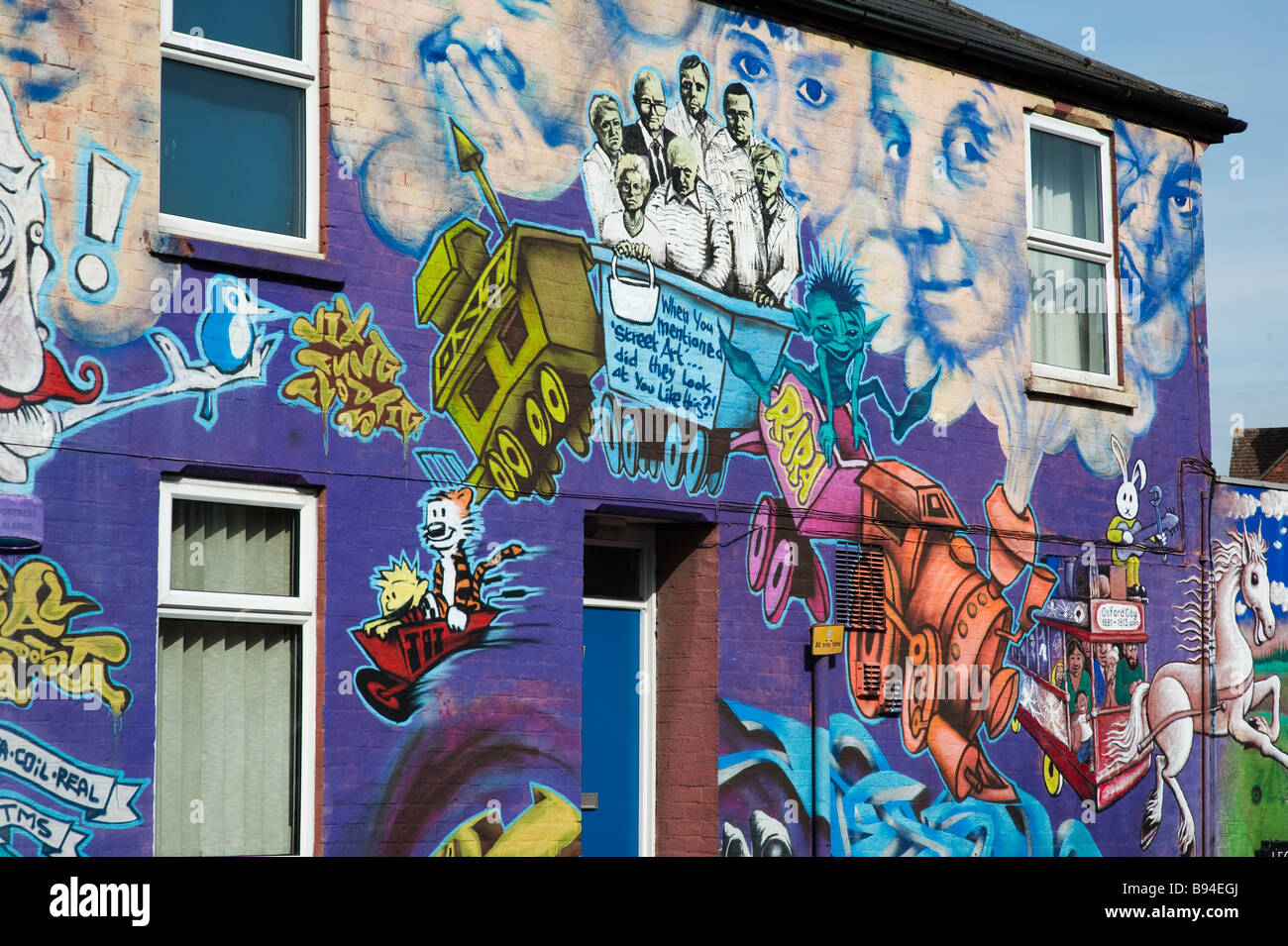 Street Art, casa murale, Cowley Road. Oxfordshire, Oxford Foto Stock