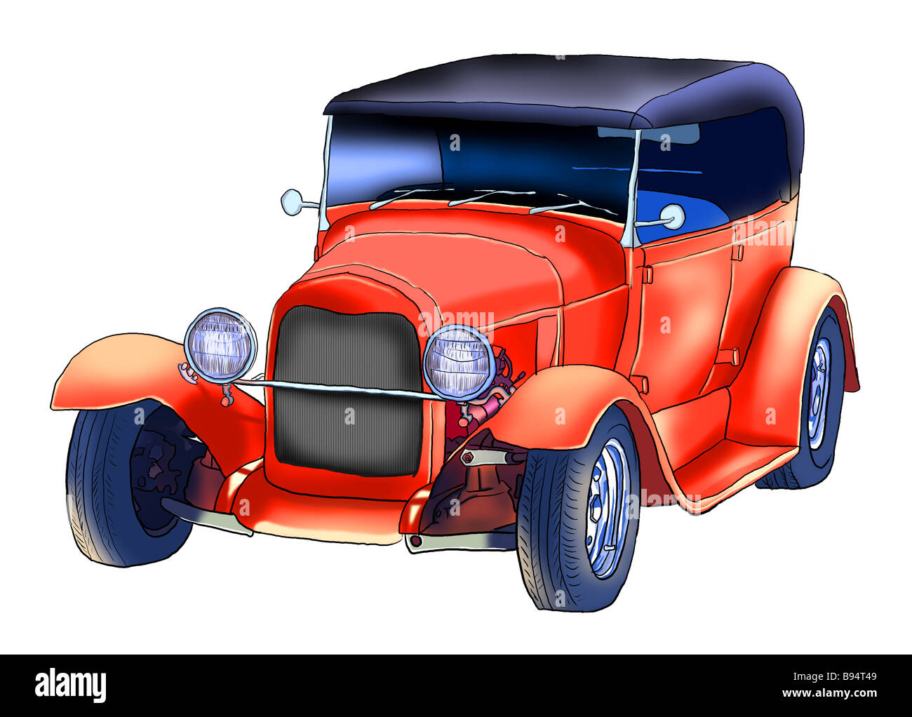 Illustrazione di vintage orange Hot Rod. Foto Stock