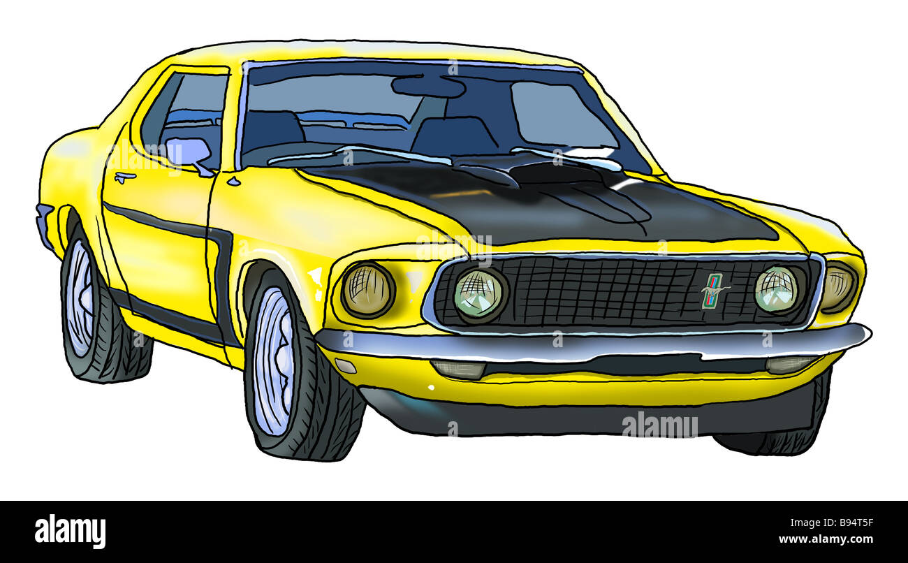 Illustrazione di vintage Mustang giallo. Foto Stock