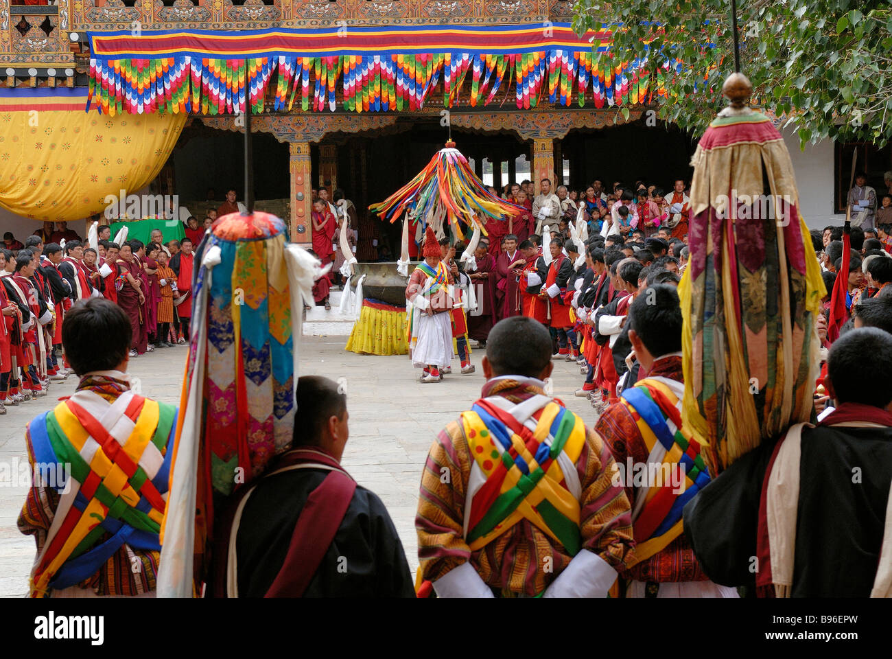 Il Bhutan, Ngawang Namgyal è del Bhutan più grande sovrano che ha unificato il paese nel 1630s, il Punakha processione o Serda Foto Stock