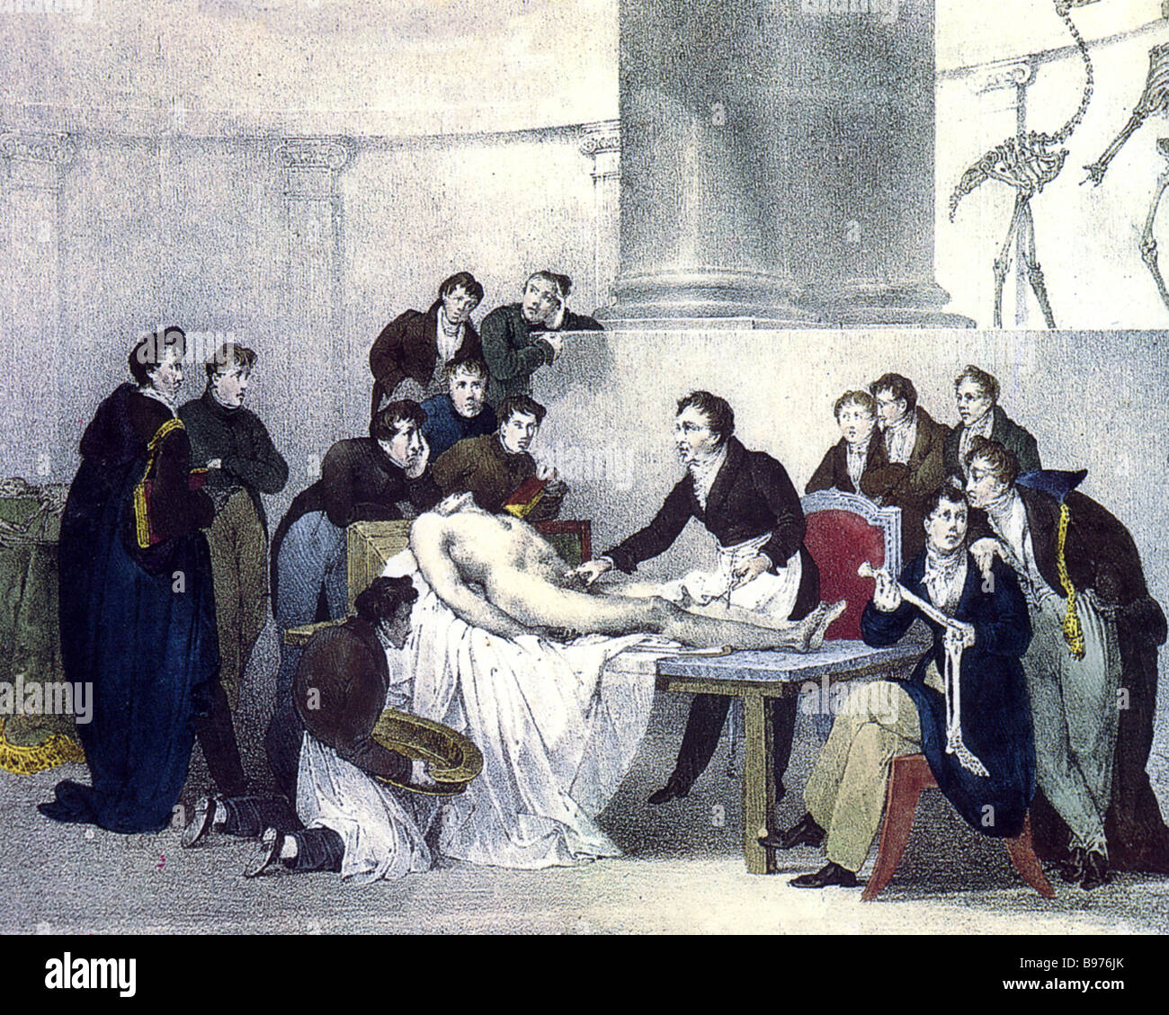 Lezione di anatomia in una incisione francese datata 1826 Foto Stock