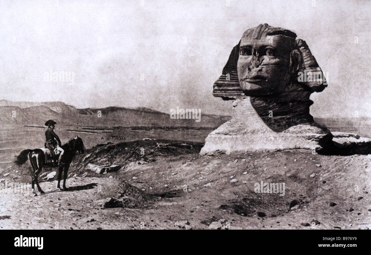 Napoleone Bonaparte visitando la Sfinge durante la sua campagna egiziana incisione contemporanea sulla base di un disegno Foto Stock