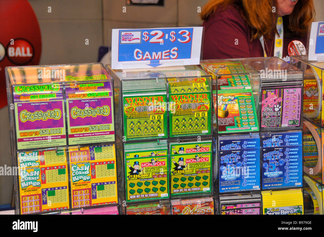 Florida di biglietti della lotteria Display in Florida State Fairgrounds Tampa Foto Stock