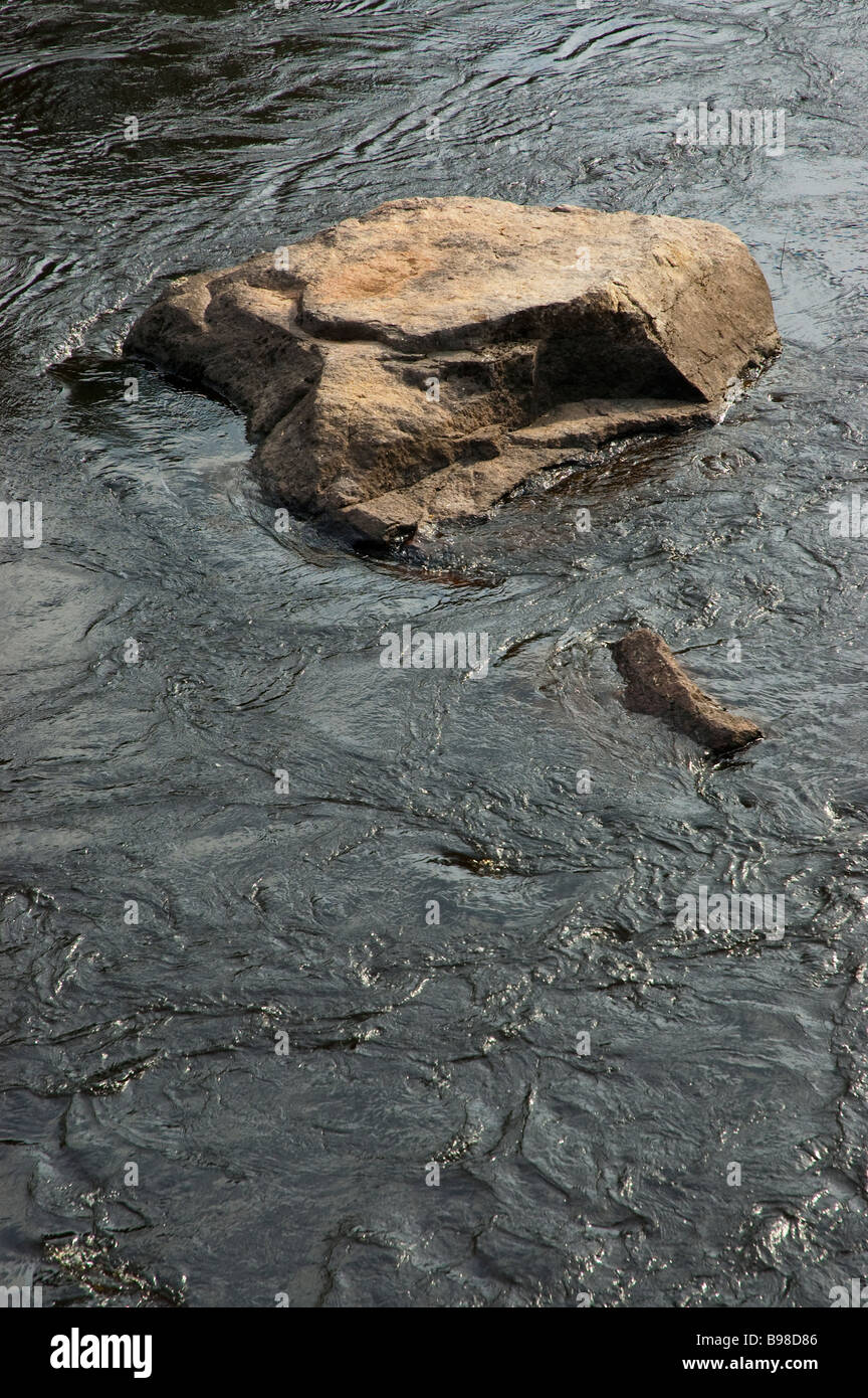 A forma di teschio rock nel fiume Eman a Hogsby, Svezia Foto Stock