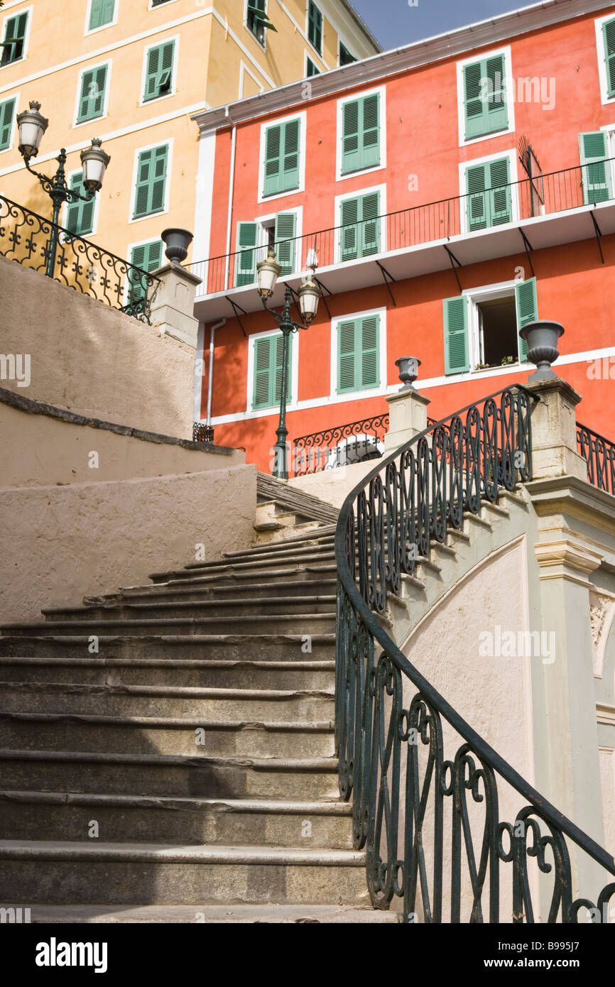 Vecchia scalinata elegante nel centro storico di Terra Nova district Bastia Corsica Francia Foto Stock