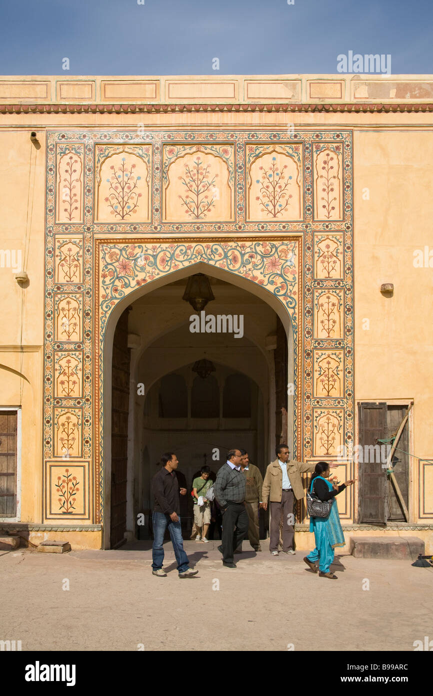 Singh Pol o Lion Gate, in Ambra Palace, noto anche come Forte Amber, ambra, vicino a Jaipur, Rajasthan, India Foto Stock