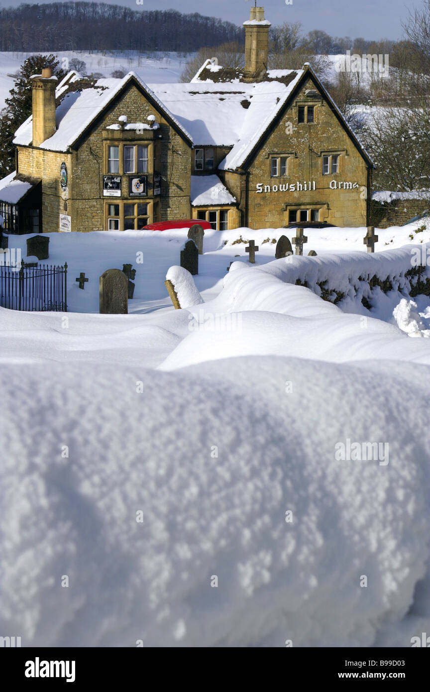 Snowshill village. Forte inverno 2009. Worcestershire Foto Stock