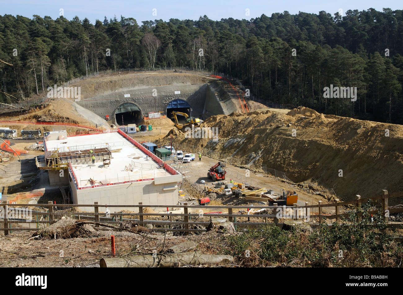 Sito in costruzione presso la Southern gallerie Hindhead regime di miglioramento A3 road Southern England Regno Unito Foto Stock