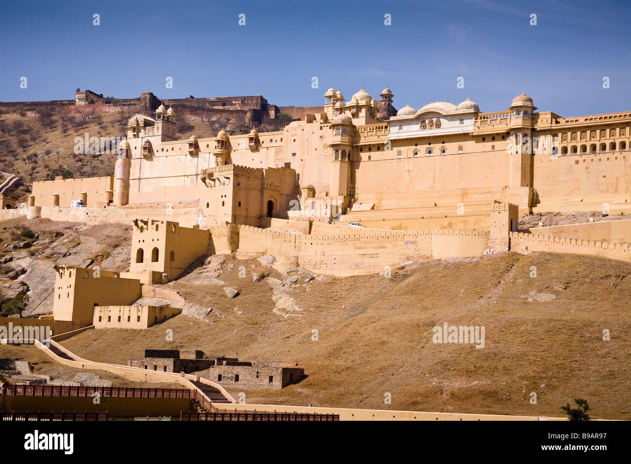 Ambra Palace, noto anche come Forte Amber, ambra, vicino a Jaipur, Rajasthan, India Foto Stock