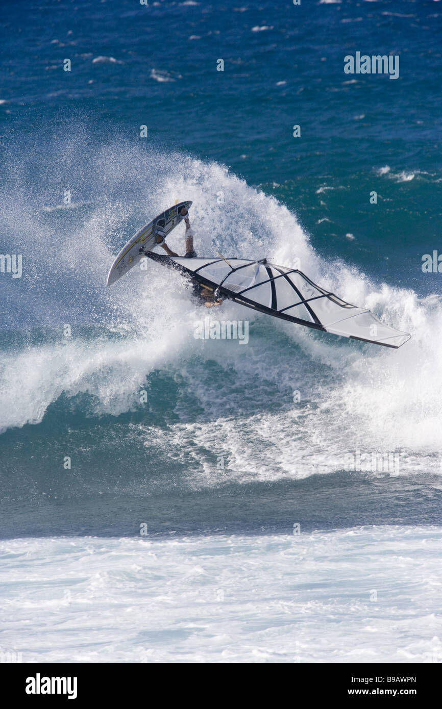 Windsurf a Hookipa Beach, Para, Maui Hawaii Foto Stock