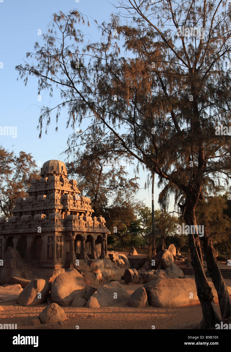 India Tamil Nadu Mamallapuram Mahabalipuram cinque Rathas Foto Stock