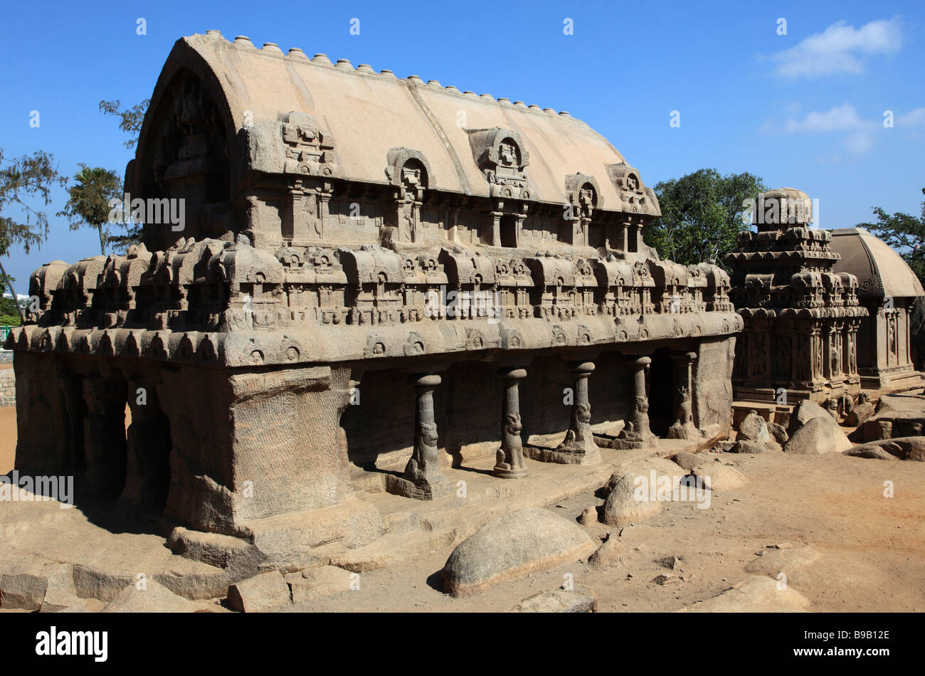 India Tamil Nadu Mamallapuram Mahabalipuram cinque Rathas templi di roccia Foto Stock