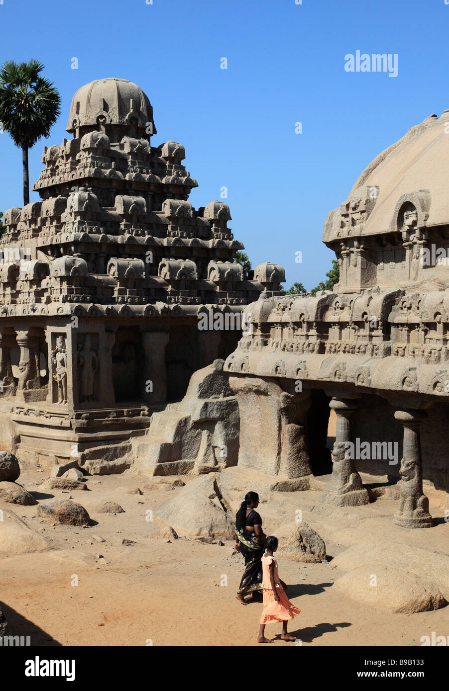 India Tamil Nadu Mamallapuram Mahabalipuram cinque Rathas templi di roccia Foto Stock