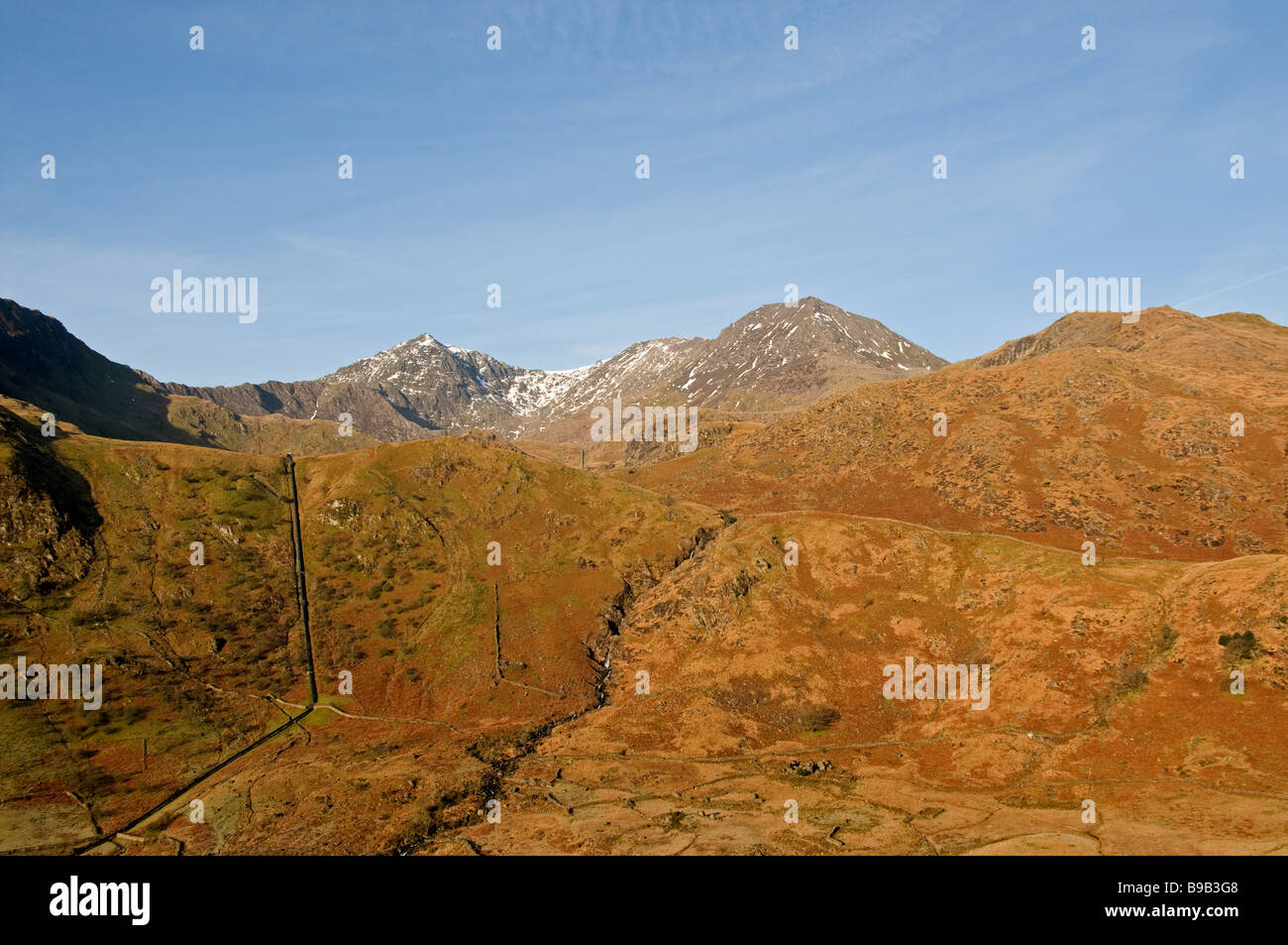 Mount Snowdon sinistra e culle Goch. Parco Nazionale di Snowdonia, Galles Snowdon 1085 metri presepe Goch 923 metri Foto Stock