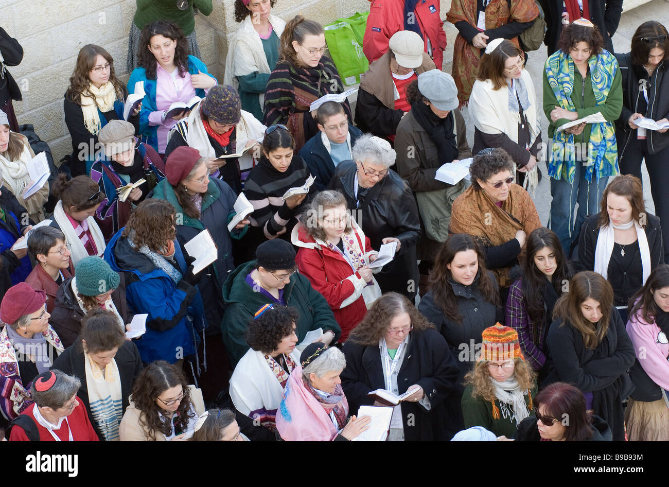 Riforma delle donne ebrei in preghiera al Muro occidentale o Muro del Pianto a Gerusalemme Est Israele Foto Stock