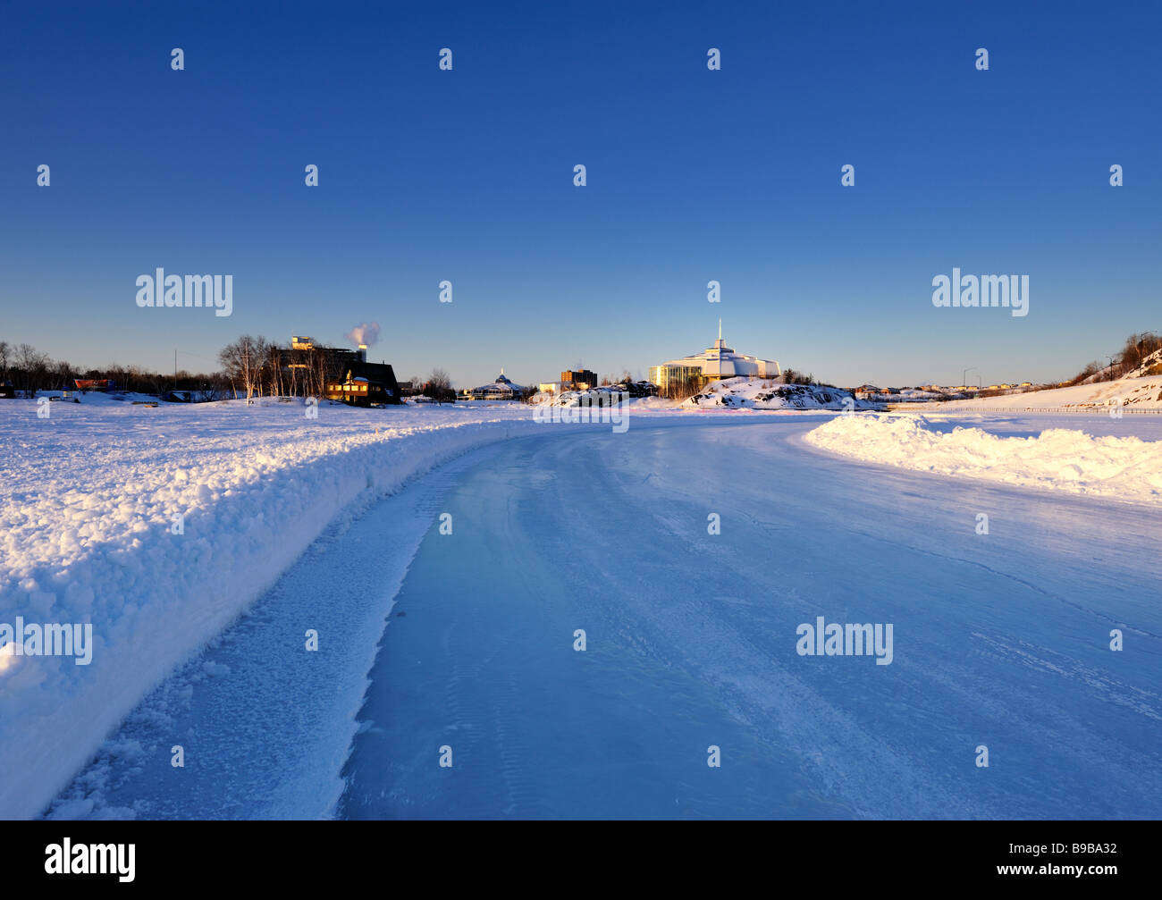 Il percorso di pattinaggio sul lago Ramsey, Sudbury, Ontario Foto Stock