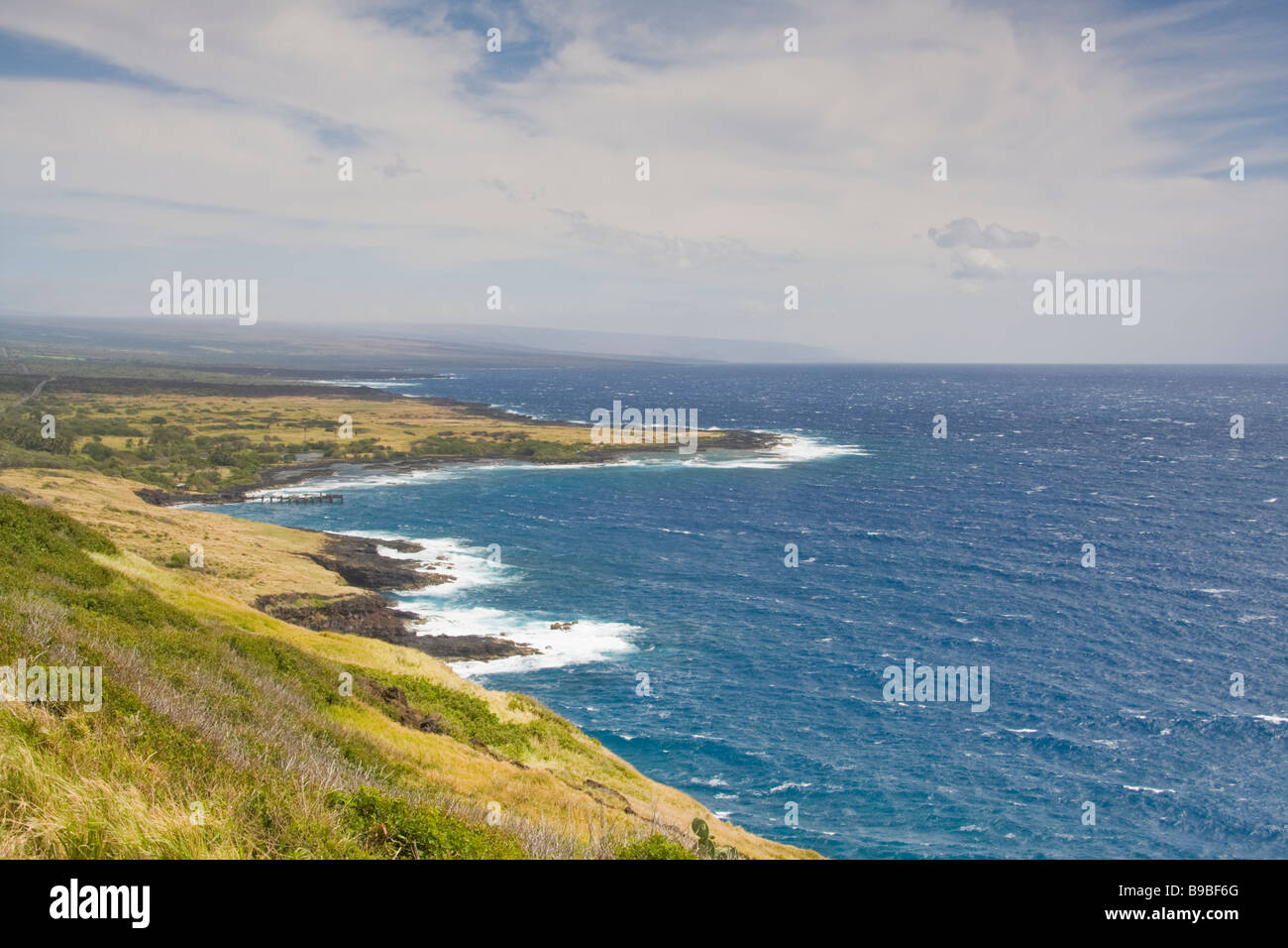 Vista panoramica dall'autostrada 11 vicino a South Point - Big Island, Hawaii, STATI UNITI D'AMERICA Foto Stock