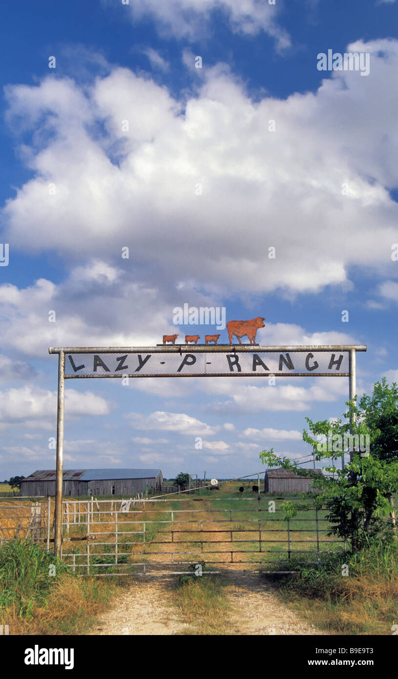 Ferro battuto ranch cancello vicino Rosebud a Falls County Texas USA Foto Stock
