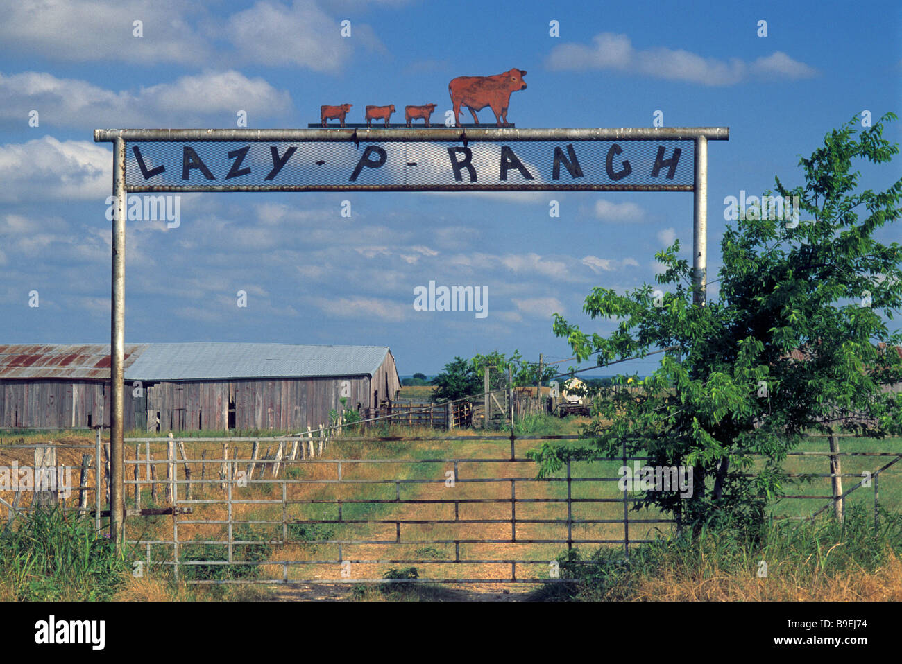 Ferro battuto ranch cancello vicino Rosebud a Falls County Texas USA Foto Stock