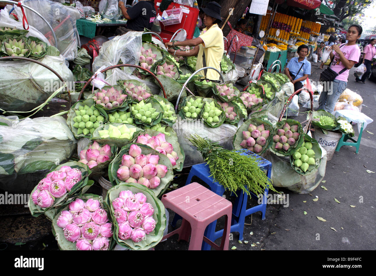 Pak Khlong Talat Il Mercato dei Fiori , Bangkok , Thailandia Foto Stock