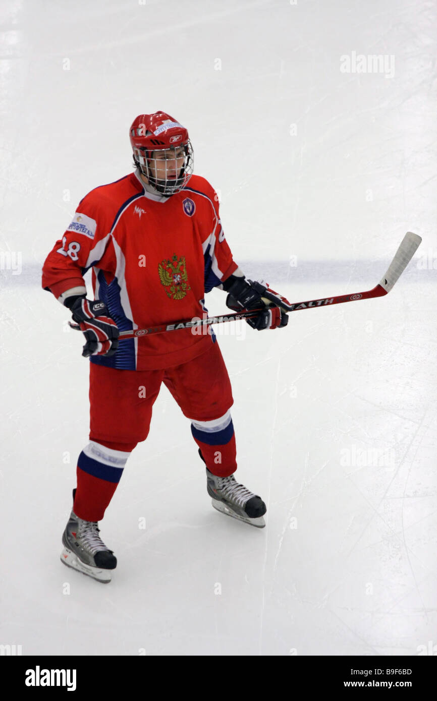 Federazione hockey su ghiaccio pagatore n. 28 Dmitry Orlov Foto Stock