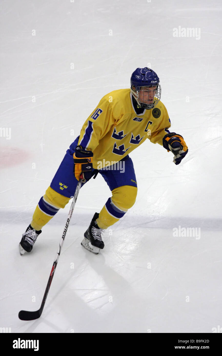 Svedese di hockey su ghiaccio player No 16, Anton Lander. Foto Stock