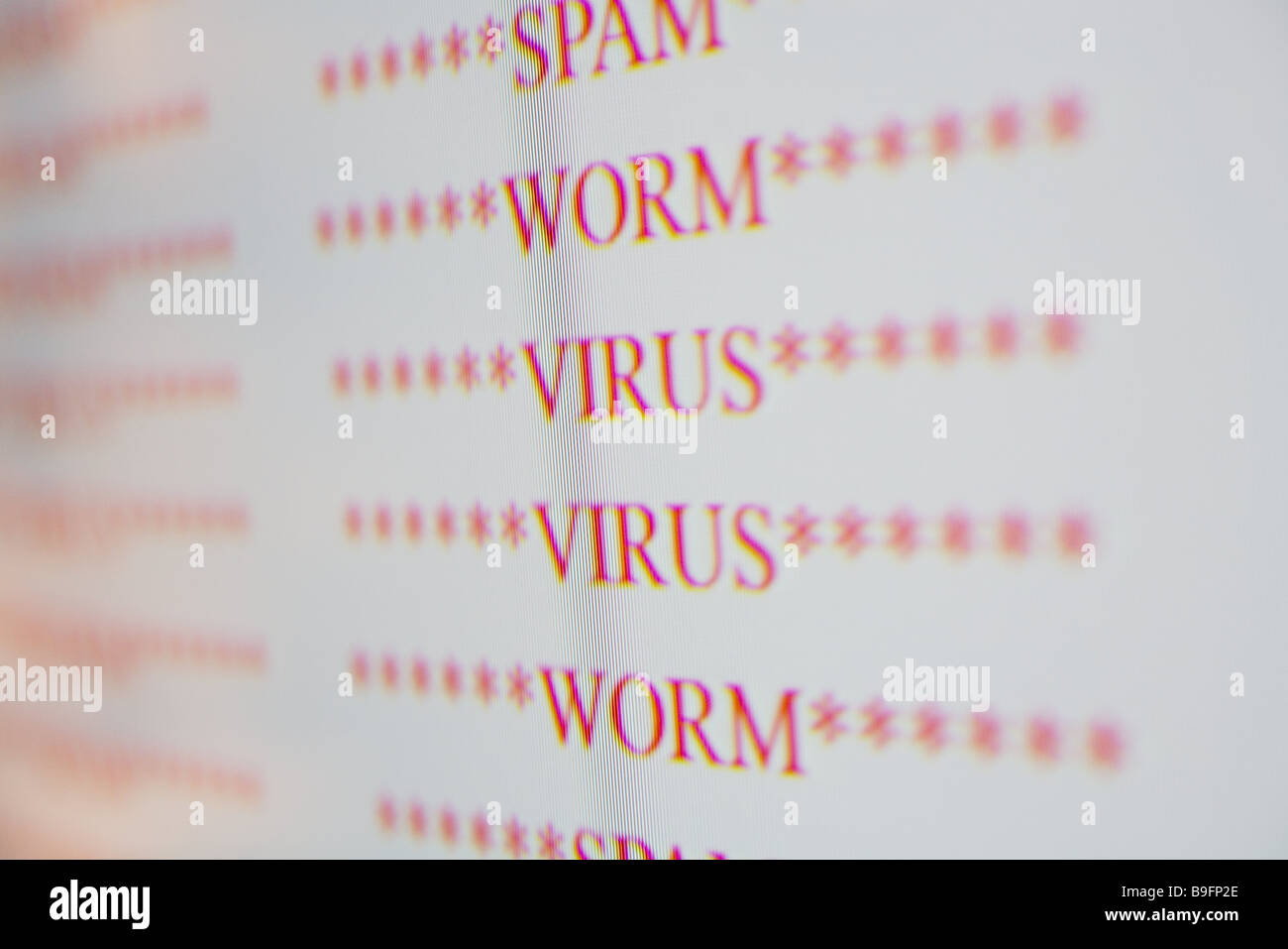 Computer schermo Virenwarnung computer a schermo suggerimento di avvertimento virus worm Spam computer computer virus-worm simbolo di annunci Foto Stock