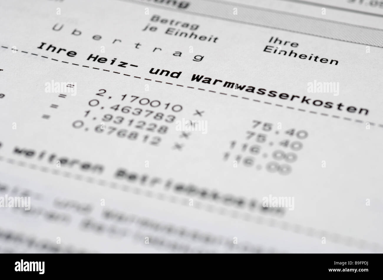 Spesa extra-settlement-acqua costi costi di riscaldamento vicino insediamento bill rent-spese extra spese extra costi di energia Foto Stock