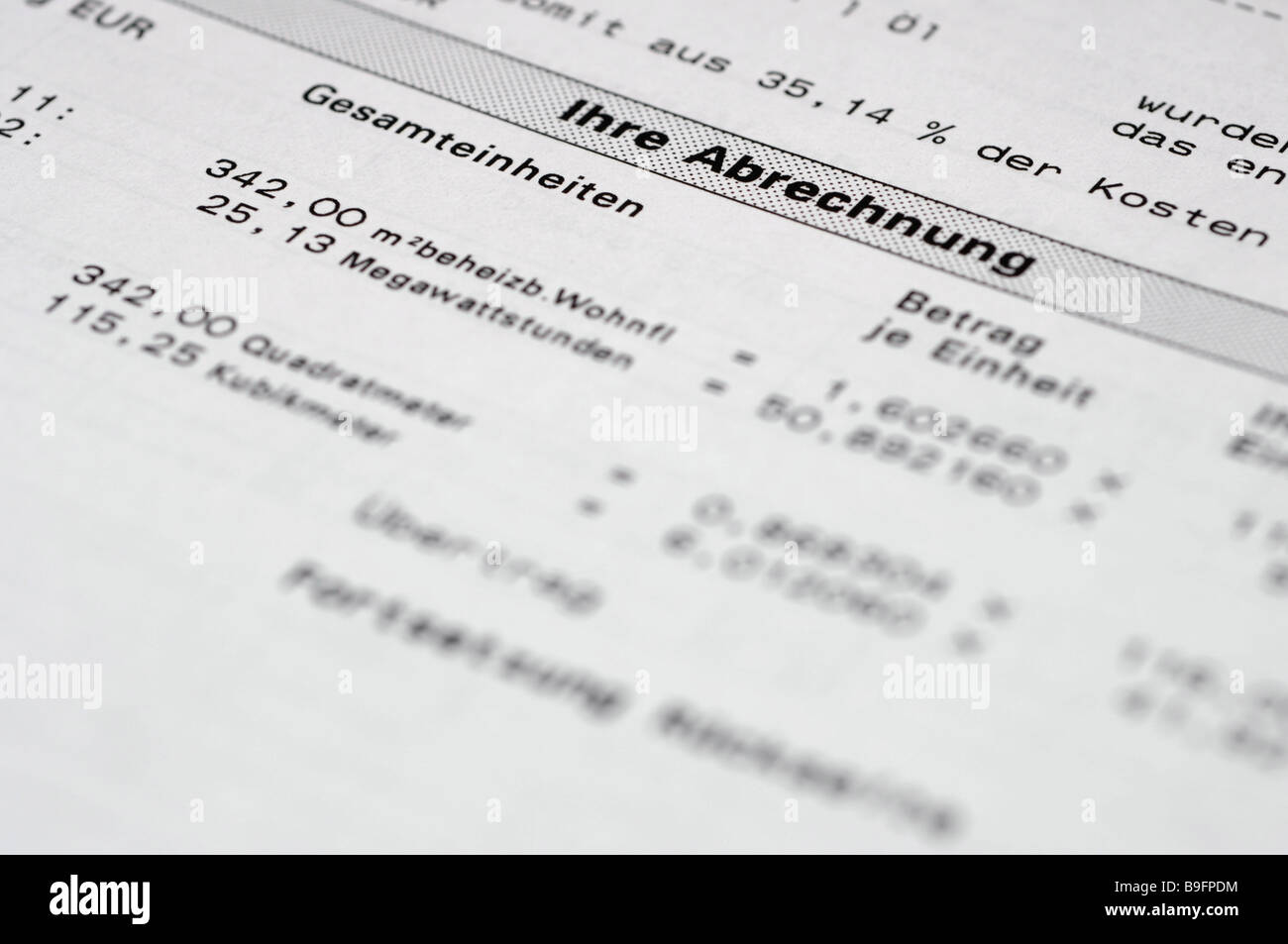 Spesa extra-settlement-acqua costi costi di riscaldamento vicino insediamento bill rent-spese extra spese extra costi di energia Foto Stock