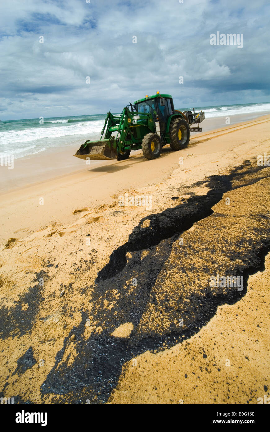 Inquinamento da petrolio sulla spiaggia morchie Pacific Adventurer disaster Queensland 2009 Mercoledì, 11 marzo 2009 Foto Stock