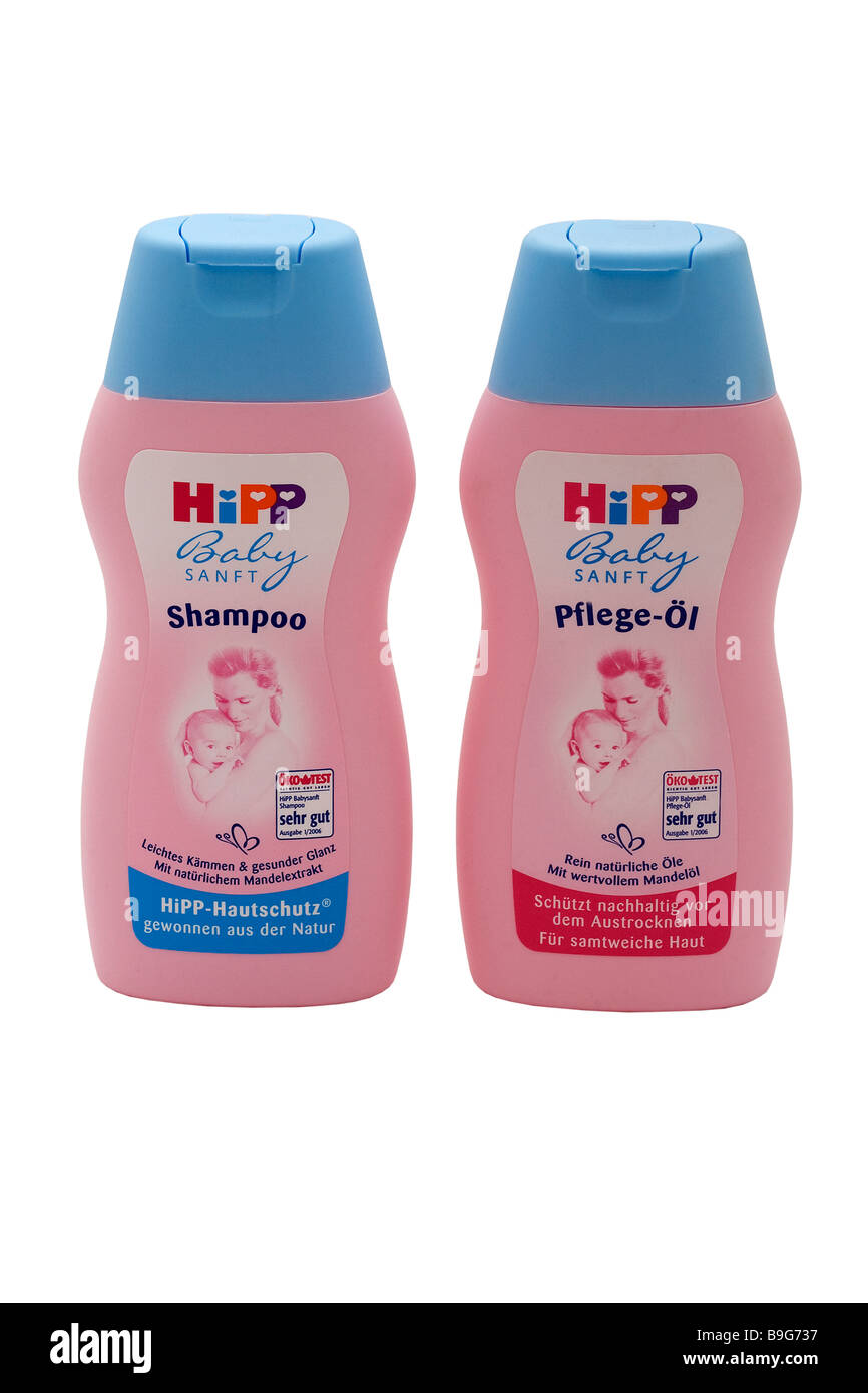 Hipp oil shampoo crema baby organico selezione Mather care jar neonati infanzia contenitore nessuno sano singolo still life studio c Foto Stock