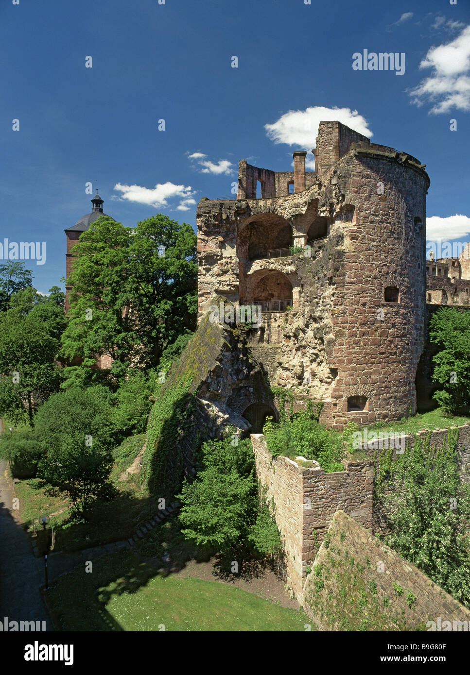 Germania Baden-Württemberg Heidelberg palace Krautturm rovina Neckar-valle Rhine-Neckar Odenwald-circle city university-città Foto Stock